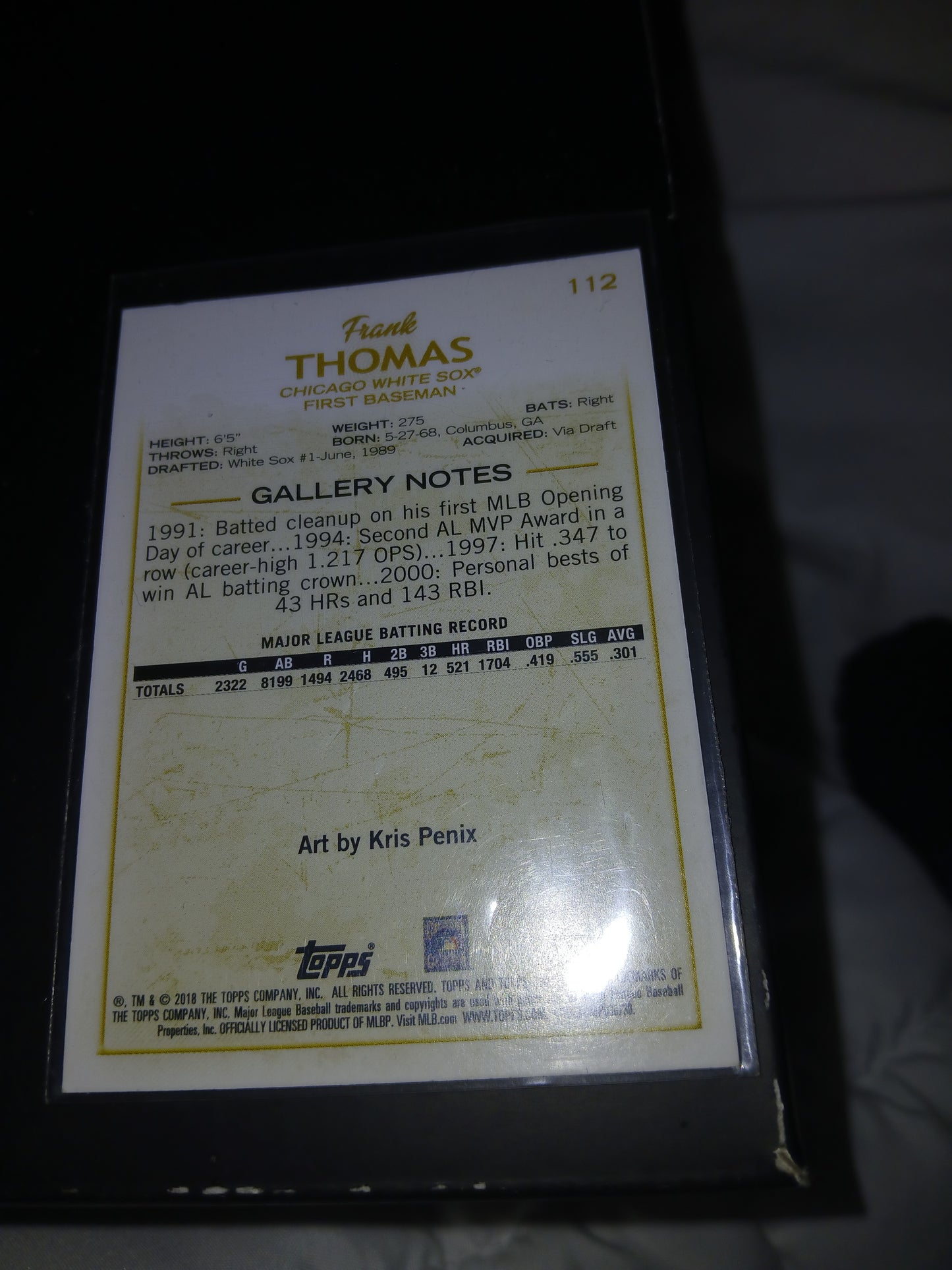 2018, Topps Gallery,  #112 Frank Thomas Baseball Card