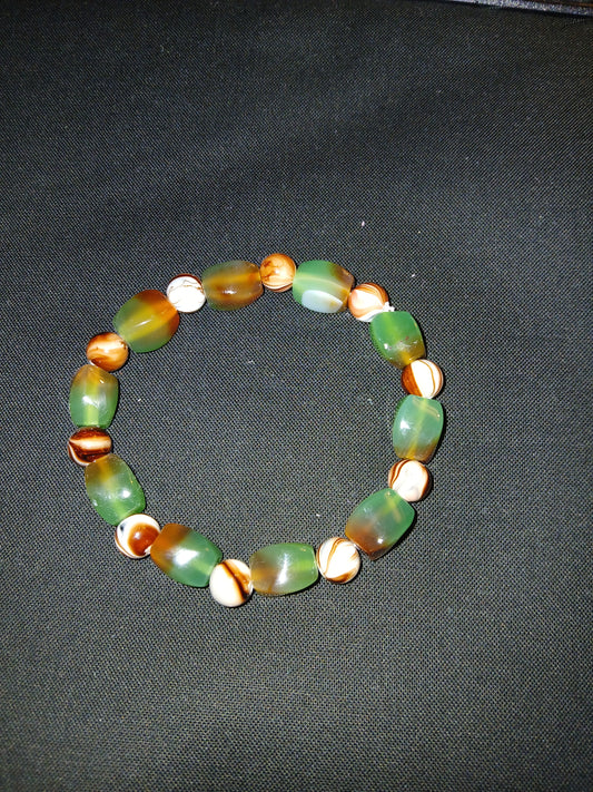 Handmade brown, green and white bracelet