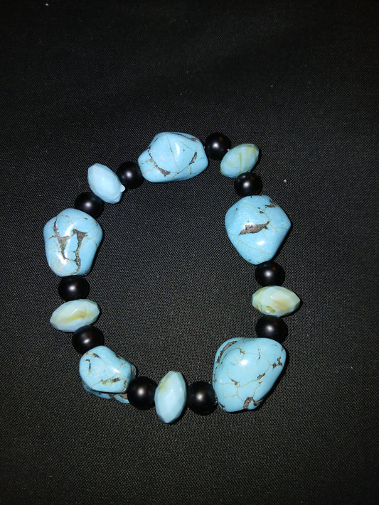 Handmade geometric shaped blue and black stone bracelet