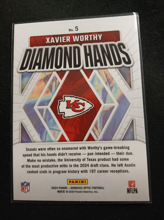2024 Donruss Optic, #5 Xavier Worthy Diamond Hands Card